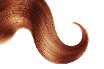 Henna hair isolated on white background. Long ponytail.