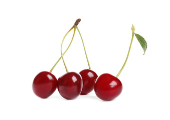 Delicious ripe sweet cherries on white background