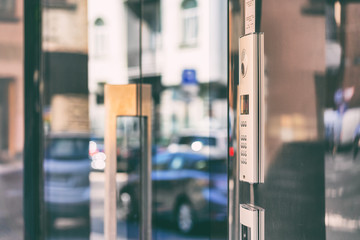 Code lock on glass doors