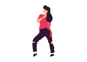 Fototapeta na wymiar Dancing woman flat illustration. Isolated dancing woman illustration - Vector