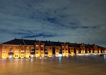 It is a red brick warehouse in Yokohama