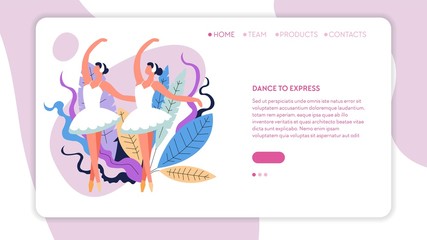 Girls in tutu ballet dancers in dancing position web page