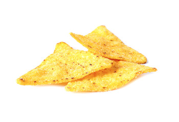 Fototapeta premium Tasty Mexican nachos chips on white background