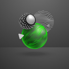 3D Abstract green neon sphere ball studio room, background, cover, layout, wallpaper art illustration