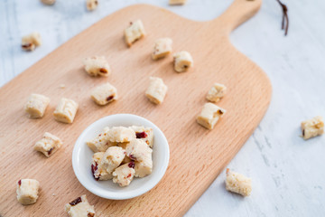 Inner Mongolia specialty dried cheese on cutting board in China