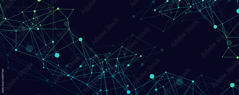 Poster Abstract polygonal vector background with connecting dots and lines. Digital data visualization.
