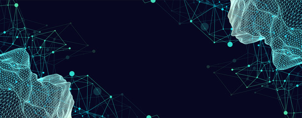 Wireframe landscape background. Futuristic vector illustration.