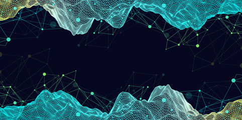 Wireframe landscape background. Futuristic vector illustration.