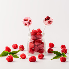 Lollipops made from natural fruits and berries. Healthy food and vegetarian food concepts.