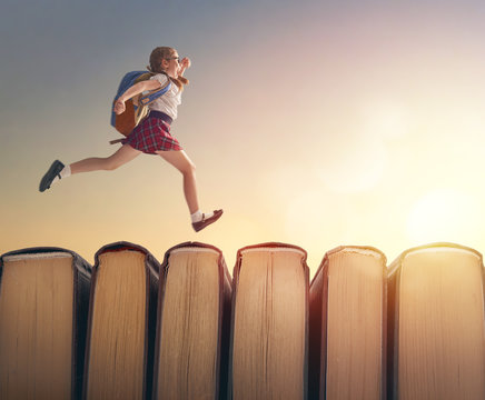 Child Running On Books