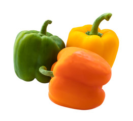 Yellow, green, orange bellpepper isolated on white background with clipping path