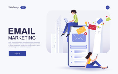 Website template design.Concept digital marketing, email Inbox electronic communication. Vector illustrations.