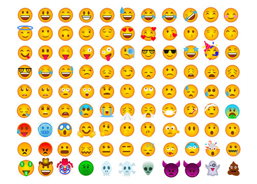 Vector all emojis set. Funny network emoticon set