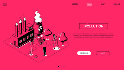 Pollution - line design style isometric web banner