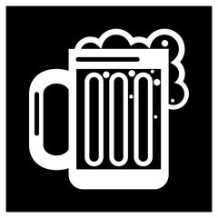 Mug of beer. Icon. Low alcohol beverage created by fermentation, the image is flat, black and white.