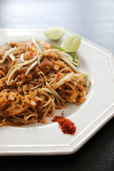 Thai food pad thai fried noodle with shrimp