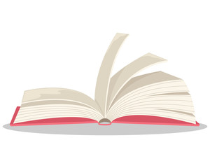 Open book in volume. Flat vector cartoon illustration.