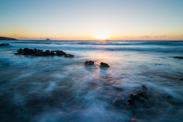 Obraz premium Landscape with blue turquoise water and many rocks in Tenerife Spain.