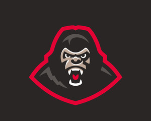 Gorilla head modern logo. Monkey template design emblem for a sport and eSport team.