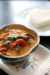 Roasted Duck in Red Curry with rice , Traditional Thai food