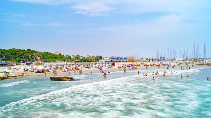 Beach and urbanization of Roc de San Gaieta, Tarragona, Catalunya, Spain, Europe
