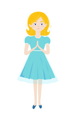 Christian girl pray with folded hands in prayer and standing. First holy communion