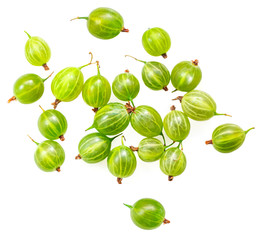 Gooseberry. Fresh berries isolated on white background. Flat lay. Top view