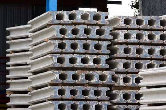 short i beam concrete poles in factory. precast pretensioned reinforced concrete bars.