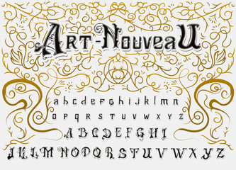Victorian alphabet in ancient style. Antique old Font for Whiskey label. Vintage typeface in black colors, editable and layered. Hand drawn Vector modern letters.