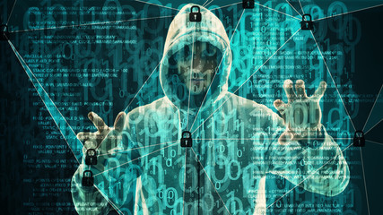 Cyber crime security spy man, sci fi concept