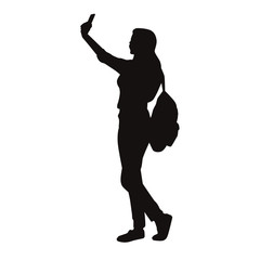 Fototapeta na wymiar Girl Taking Selfie Silhouette
