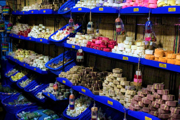 Handmade soaps for sale at a bazaar in Morocco