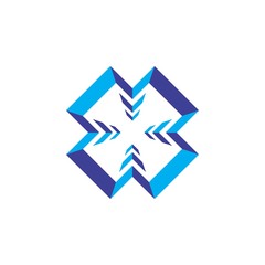 Letter X with four arrow 3D logo design vector