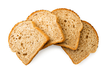 Sliced bread on a white. The view of the top.