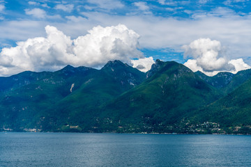 View over Inlet, ocean and island with mountains in beautiful British Columbia. Canada.