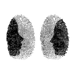 Two fingerprints with man and woman face silhouettes