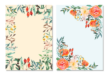 Fototapeta na wymiar Multipurpose card with watercolor floral frame