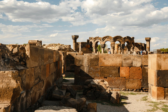 Zvartnots / Armenia - 11 MAY 2019: Zvartnots, ruins of ancient temple in Armenia