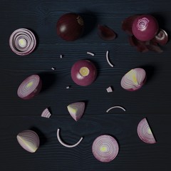 3d render Red onion composition 