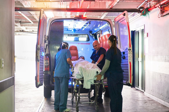 Ambulance bringing a patient into the hospital