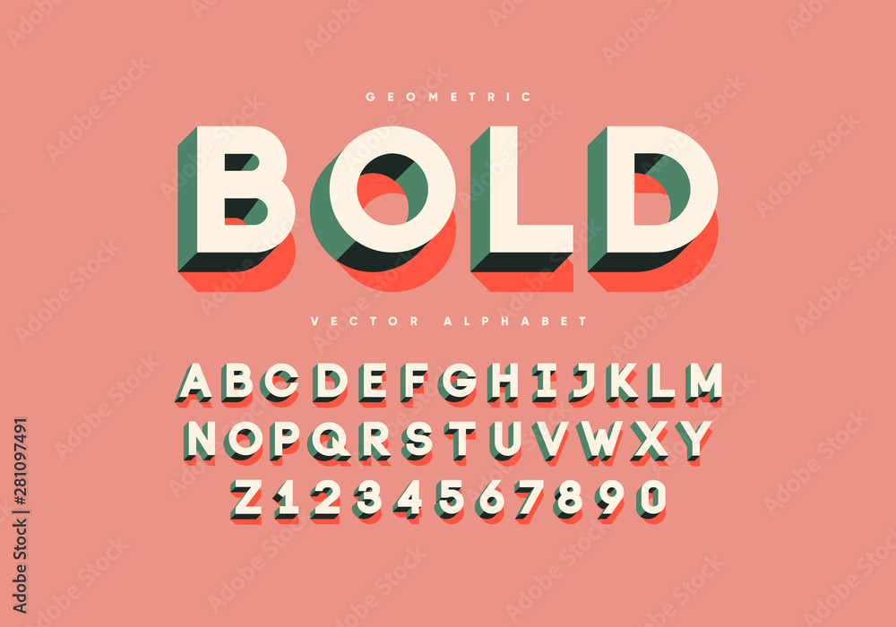 Fototapete bold retro font with numbers. trendy 3d alphabet. eps10 vector.