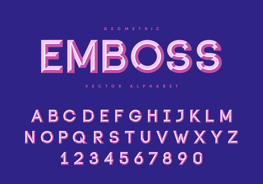 Embossed font design. Alphabet and numbers. Esp10 vector.