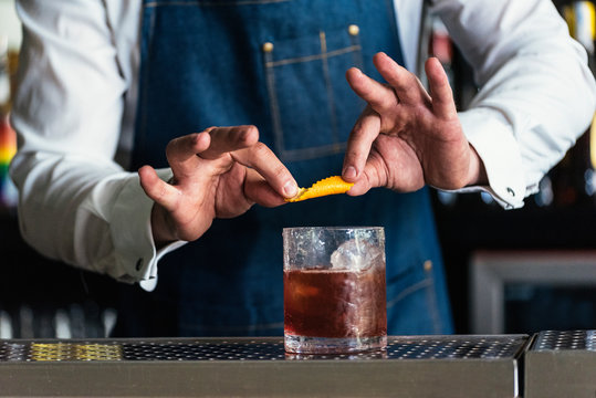 Close up of unrecognizable bartender working
