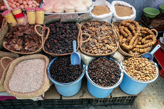 Food market in Chefchaouen, Morocco Blue City