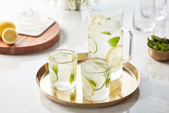Healthy cucumber water with mint.