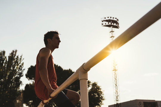 Portrait Of Tired Disabled Athlete With Leg Prosthesis