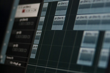 Closeup of a music mixing session