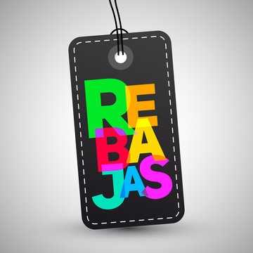 Rebajas, Discounts Spanish text, Sale vector label emblem.