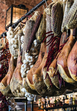 Hanging dried and smoked meat