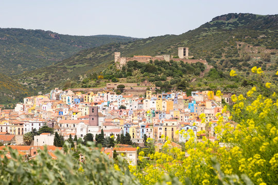 Italy, Sardinia, Bosa, townscape with Castle of Serravalle